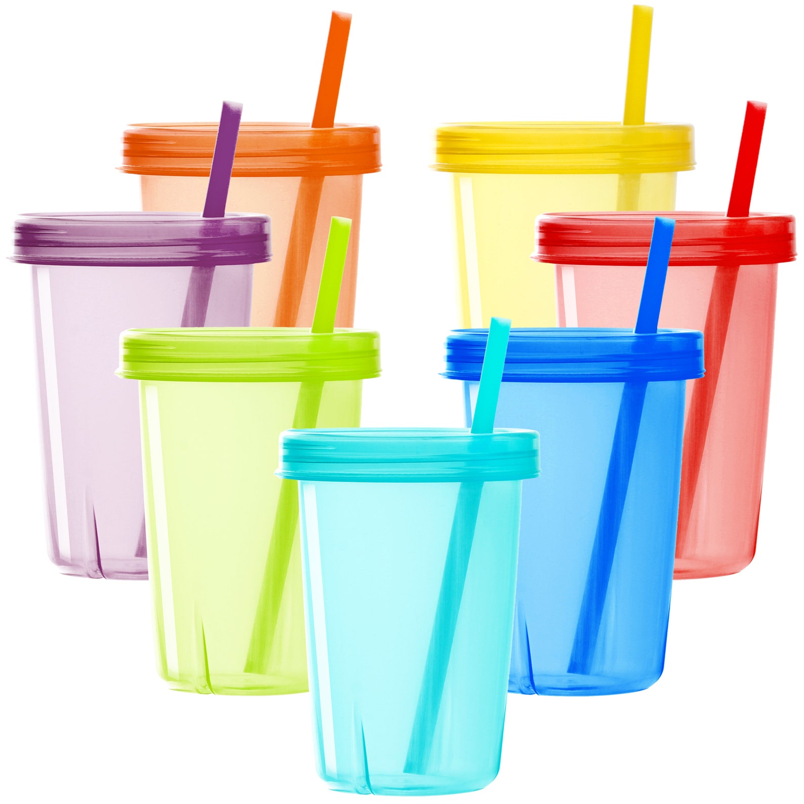Youngever 7 Sets Plastic Kids Cups With Lids and Straws 7 Etsy