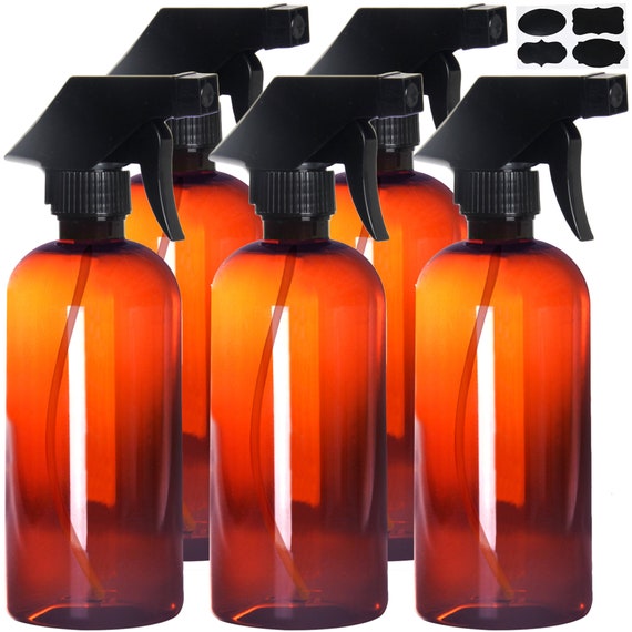 Youngever 5 Pack Empty Amber Plastic Spray Bottles, 16 Ounce Refillable Container for Essential Oils, Cleaning Products YE431.395