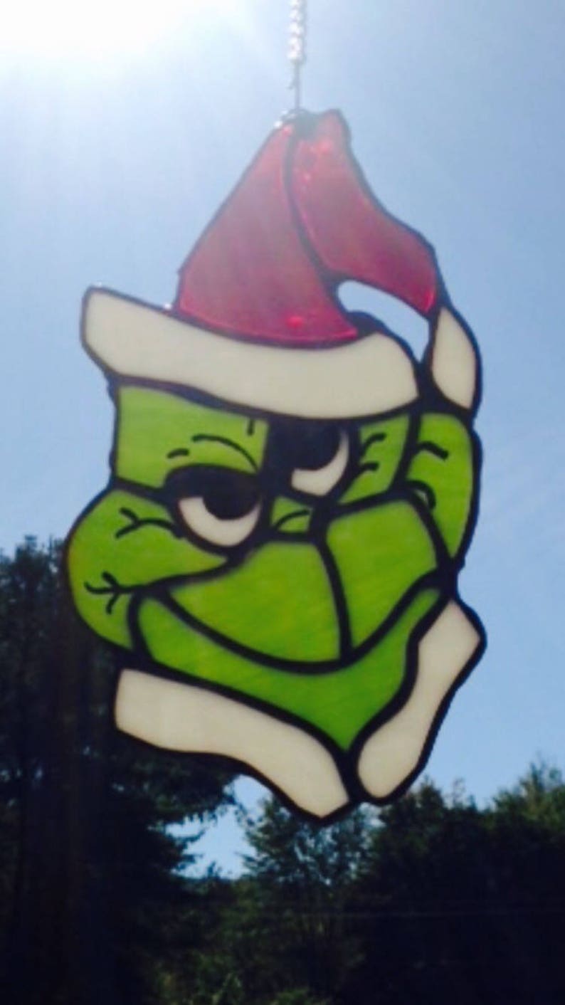  Mr  Grinch Stained Glass Sun Catcher Christmas Hand Made 