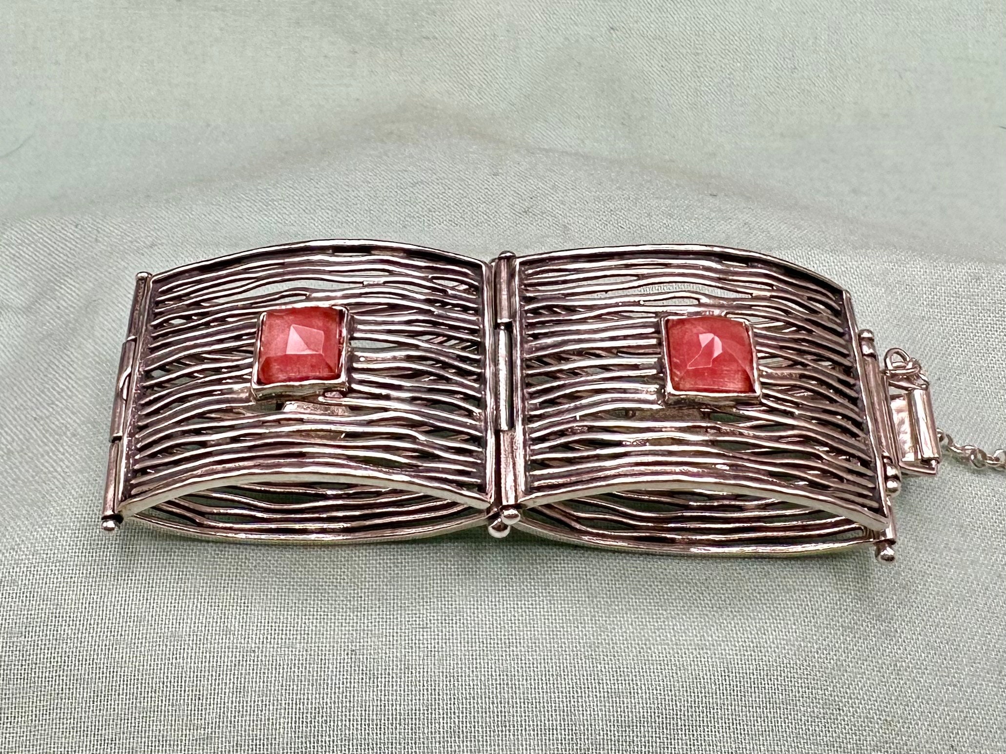 Silpada Cherry Rose Quartz Wide Sterling Silver Panel Link