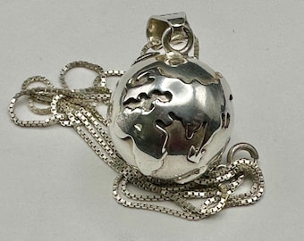 Vintage Mexican Sterling Silver Harmony Chime Globe Pendant Necklace All Silver No Brass Large Orb 23+mm Soft Chime Mexico 925
