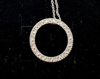 Circle of Diamonds 10k White Gold Pendant WITH 18 inch 10k Chain Pretty Bride’s or Bridesmaid’s Gift