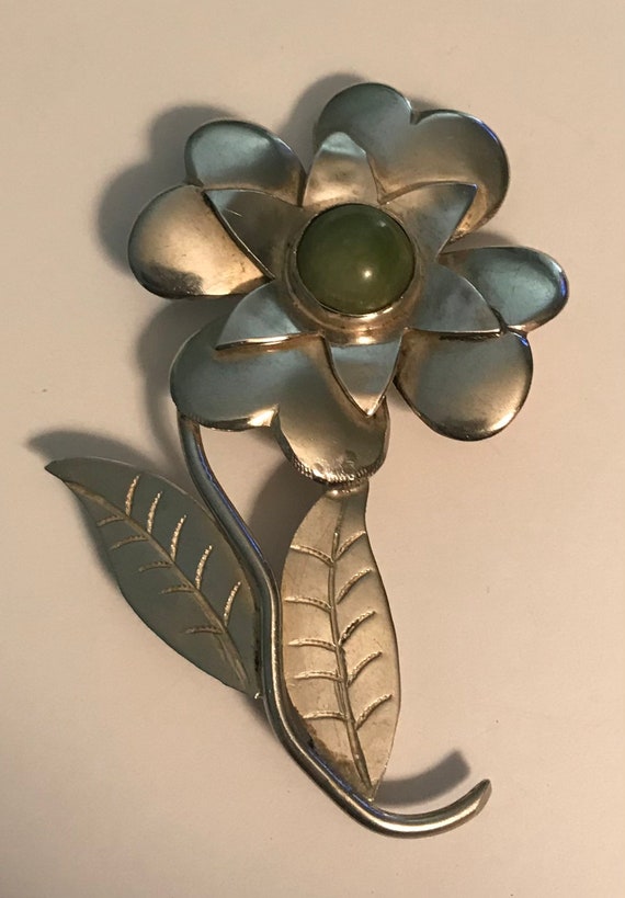 Vintage Large Flower Pin Brooch Sterling Silver M… - image 9