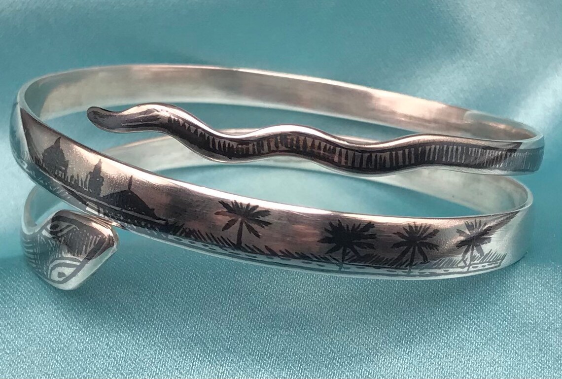 Vintage Sterling Silver Snake Wrap Bangle Bracelet Niello Etsy