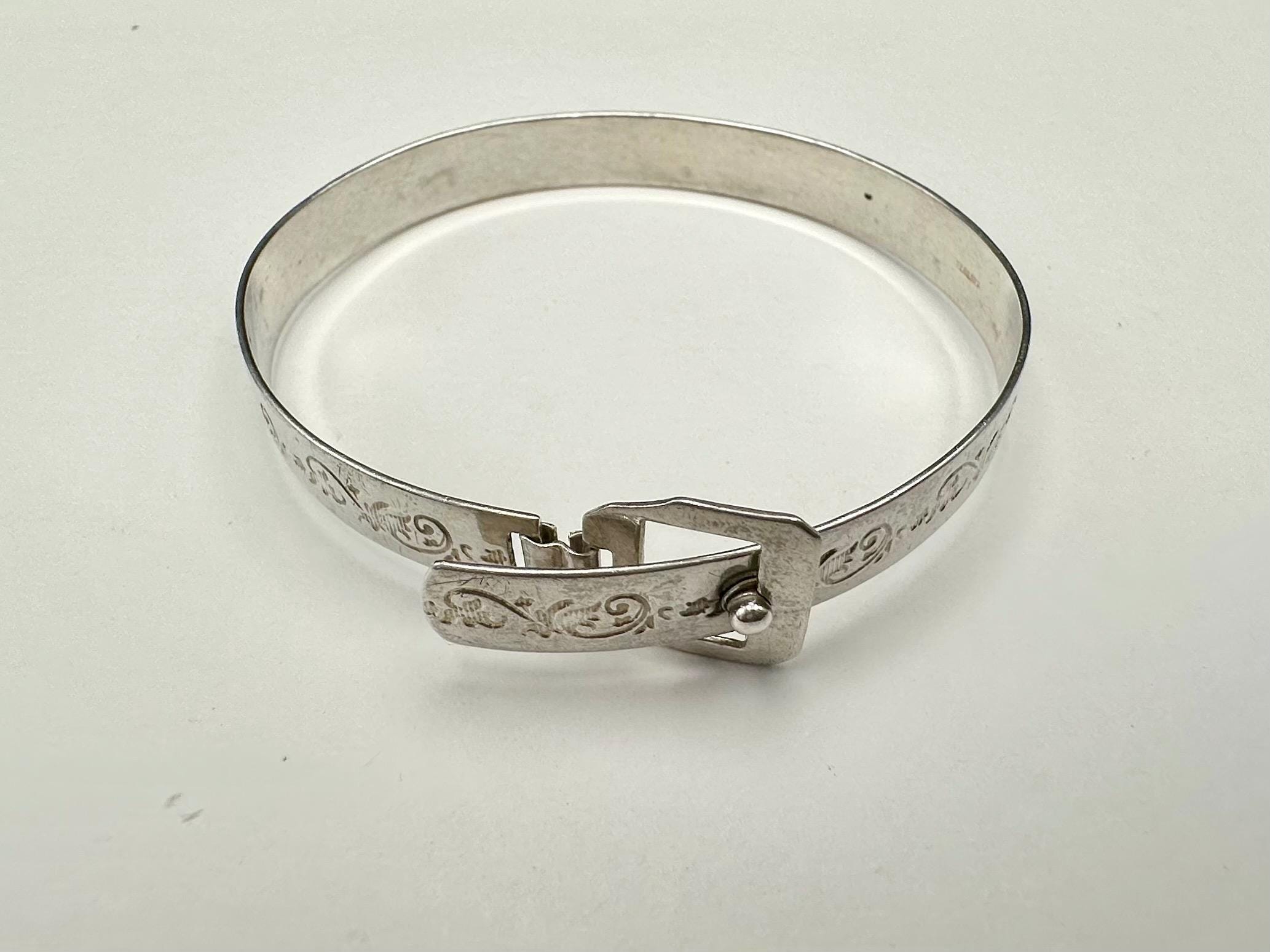 Vintage Belt Buckle Bracelet Sterling Silver With Scroll Engraved