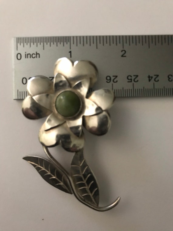 Vintage Large Flower Pin Brooch Sterling Silver M… - image 5