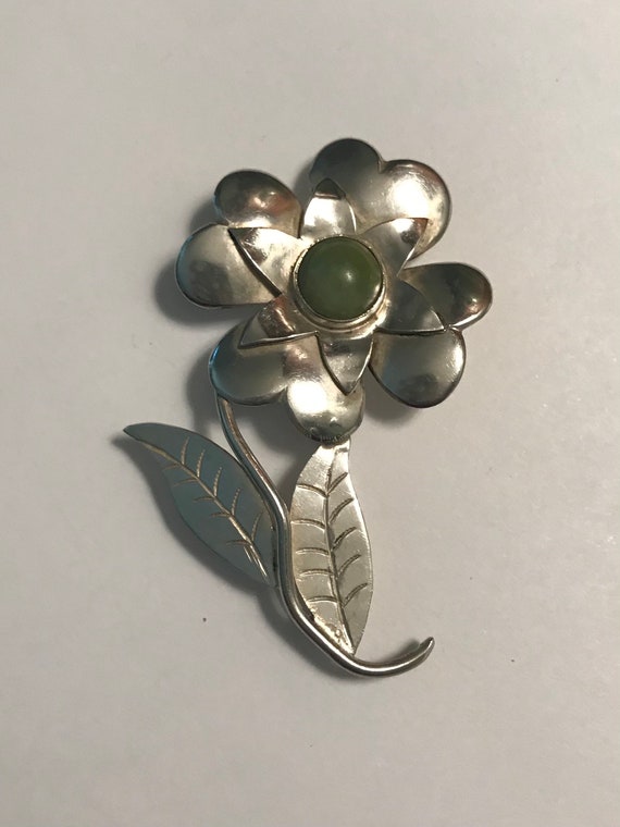 Vintage Large Flower Pin Brooch Sterling Silver M… - image 1