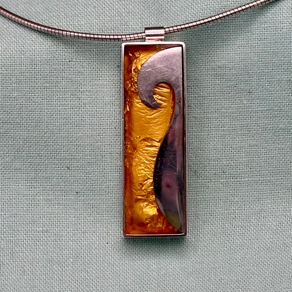 Victoria Varga Wave Match Box Pendant with Snake Chain Sterling Silver and 23 Karat Gold Leaf