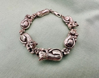 Carol Felley Sterling Silver Cat Panel Bracelet, 1989, 33 grams