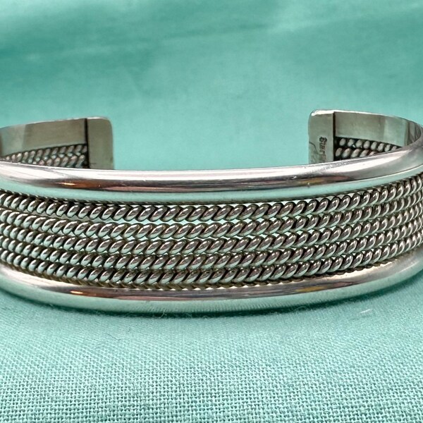 Tahe Navajo Sterling Silver Cuff Bracelet Twisted Braid Rope 34.5 grams Native American Southwest