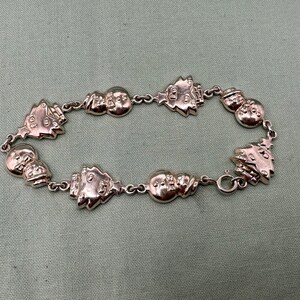 Snowman and Christmas Tree Sterling Silver Bracelet Holiday Bracelet 925 Link and Panel Bracelet