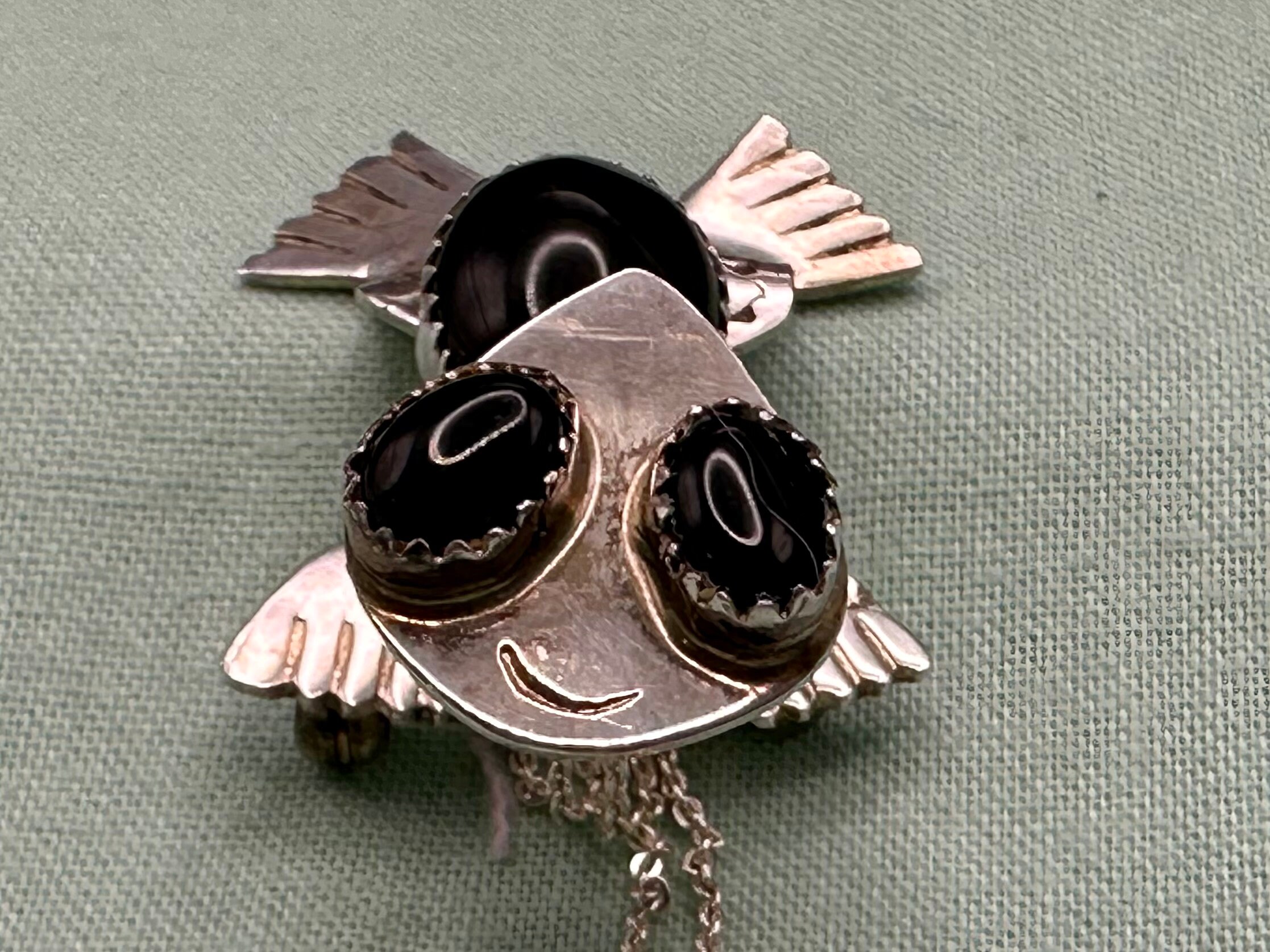 Zuni Art Acoya Sterling Silver Frog Pendant / Brooch Onyx Eyes and Body Stamp Work AA Sterling First Nation Southwestern