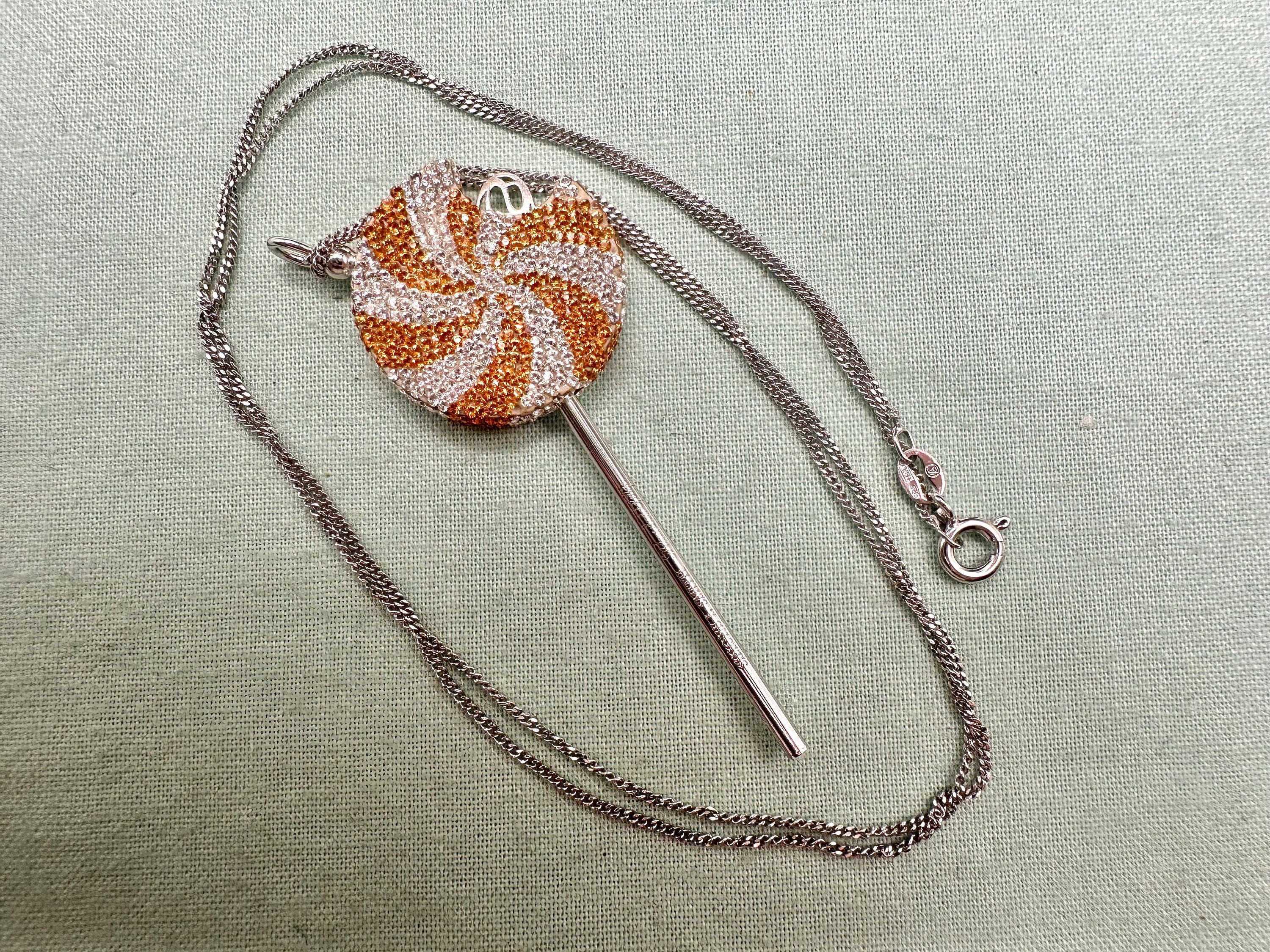 Simone I Smith A Sweet Touch of Hope Sterling Silver Flat Lollipop Pendant Necklace Swirl of Gold and Silver Crystals 24 Chain Etsy