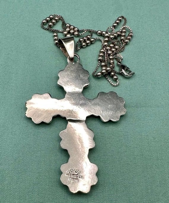 Huge Taxco Sunflower Cross Necklace Sterling Silv… - image 3