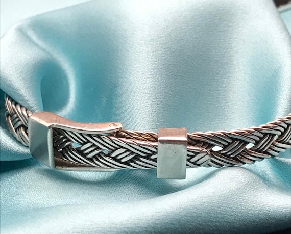 Sterling Silver Braided Belt Bracelet, Vintage, Mexico, Woven