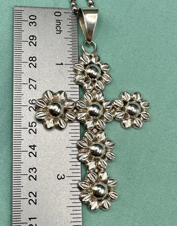 Huge Taxco Sunflower Cross Necklace Sterling Silv… - image 8