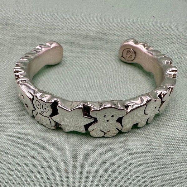 Adorable Tous Bear and Friends  Sterling Cuff Bracelet 925 Sterling Silver So Cute 27.81 grams