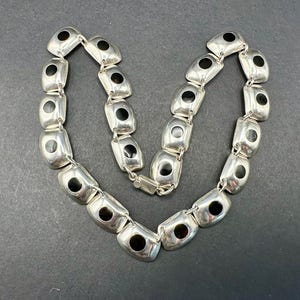 Vintage Taxco Sterling Silver Necklace Black Enamel Dots 93 grams 18” Mexico 925 Modernist