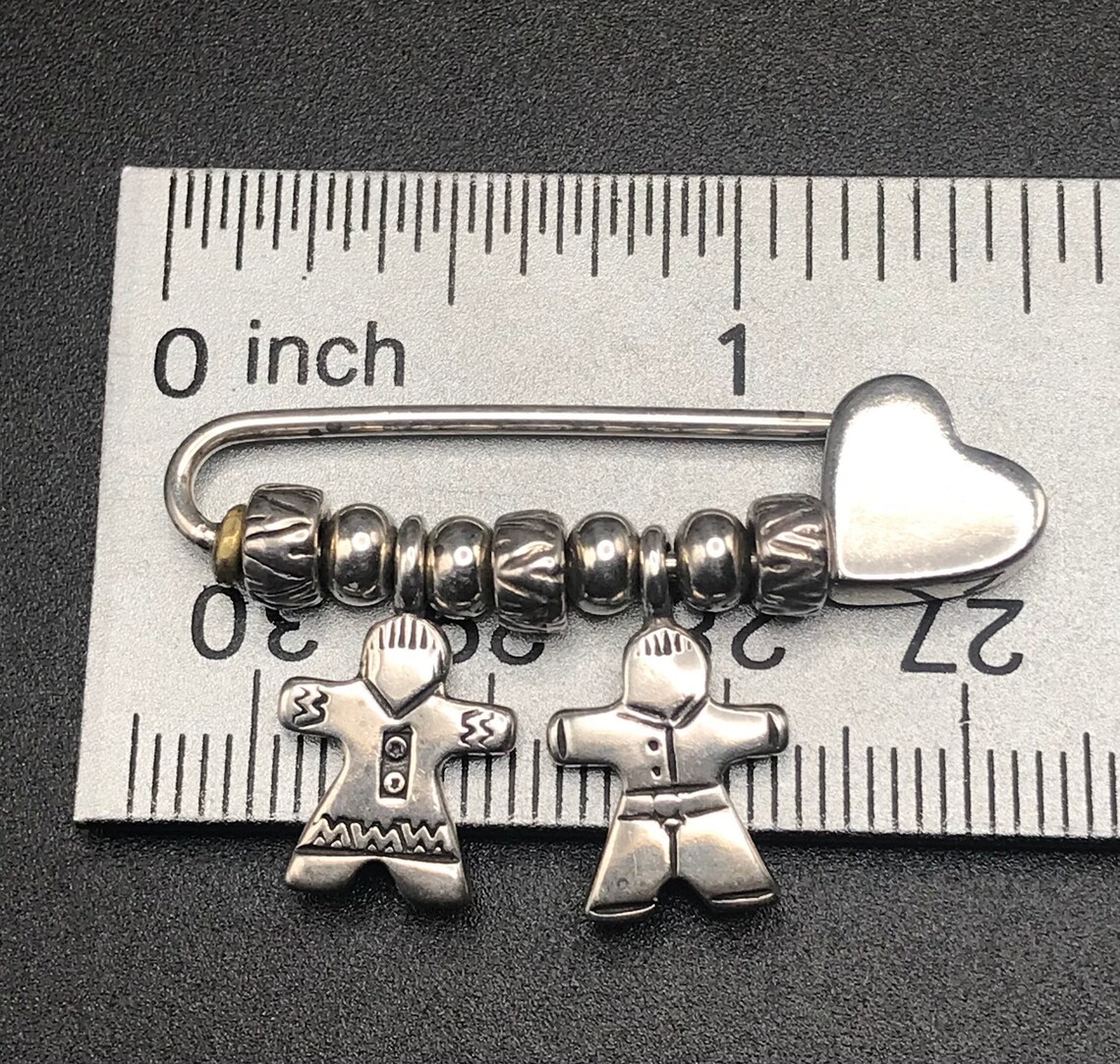 Vintage Beaded Heart Safety Pin Brooch Sterling Silver With Etsy