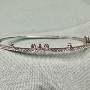 LaFonn Beautiful Hinged Bangle Bracelet Simulated Diamonds Sterling Silver Safety Clasp Gorgeous Feminine Bracelet
