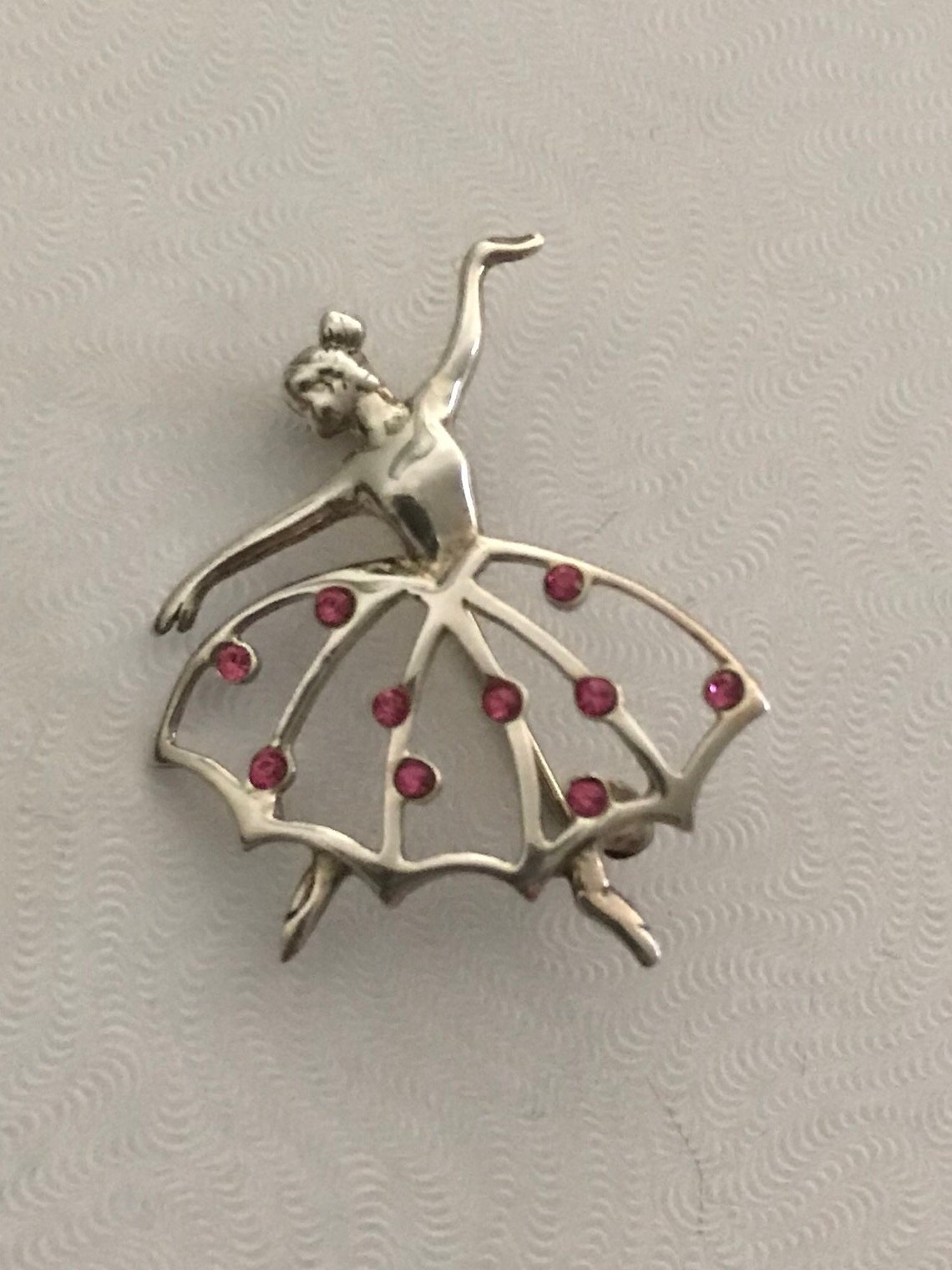 Vintage Ballerina Pin Brooch Sterling Silver Pink Stones Etsy