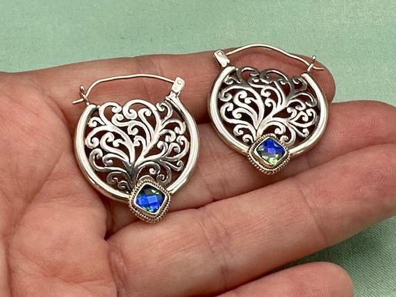 Sarda Caribbean Quartz Sterling Silver Earrings Color Changing Blue Green Cut Out 925 Designer Earrings Etsy