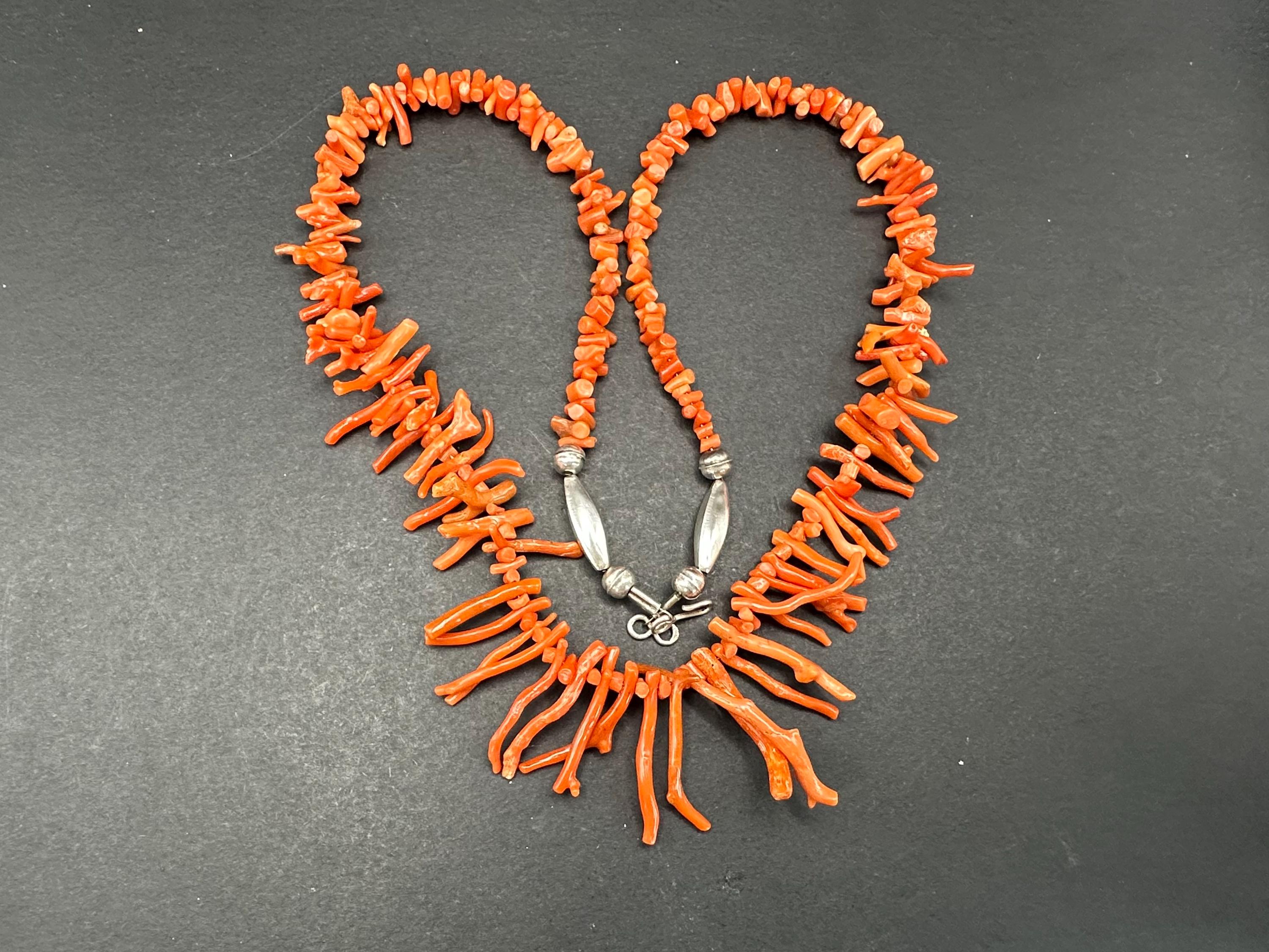 48" Natural Orange Coral Slice Necklace - 7-8mm Thick Beaded Strand, Handmade Women's Jewelry