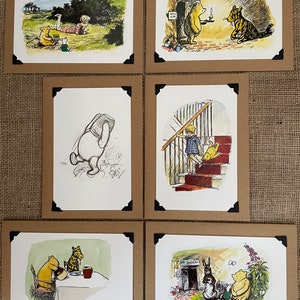 Pacote com 6 cartões de aniversário feitos à mão. Ursinho Pooh