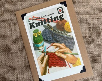 Handmade Birthday - Greeting Card - A Ladybird Book Cover. Knitting