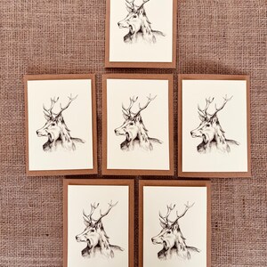 Pacote de 6 cartões de felicitações em branco desenhados à mão - STAG CARD
