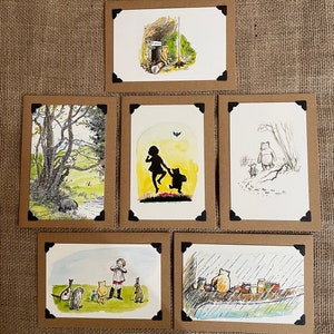 Pacote com 6 cartões de aniversário feitos à mão. Ursinho Pooh