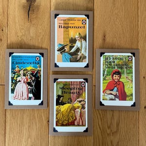 Paquete de 4 tarjetas de felicitación con portada de libro de mariquitas hechas a mano - Well Loved Tales.