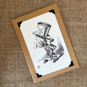Handgemaakte verjaardagskaart - Alice in Wonderland. De Gekke Hoedenmaker