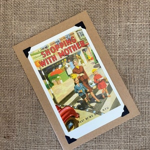 Biglietto di auguri di compleanno fatto a mano - Copertina di un libro a forma di coccinella. Fare shopping con la mamma