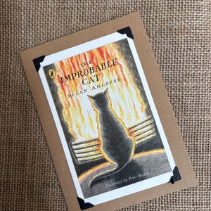 Carte de vœux d'anniversaire faite à la main. Couverture du livre Le chat improbable