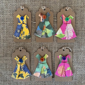 Pack of 6 Gift Tags -Handmade Origami Vintage Dress.