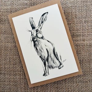 Pacote de 6 cartões de felicitações em branco desenhados à mão - HARE CARD