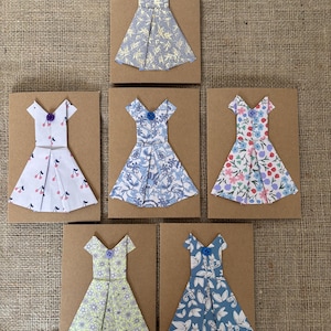 Pacote com 6 vestidos vintage de origami feitos à mão para aniversário - Cartões comemorativos