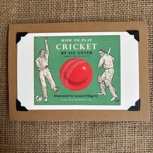 Carte de vœux d'anniversaire faite main avec couverture de livre « Comment jouer au cricket »