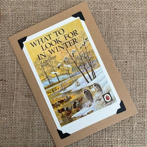 Cartão de aniversário feito à mão - Capa de livro Ladybird. O que procurar no inverno