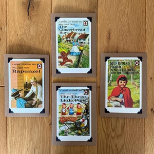 Paquete de 4 tarjetas de felicitación con portada de libro de mariquitas hechas a mano - Well Loved Tales.