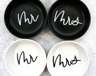 Jewelry Dish Bride and Groom Wifey Gift Ceramic Jewelry Dish Engagement Ring Dish Mr and Mrs Ring Dish Wedding Ring Dish Mr and Mrs