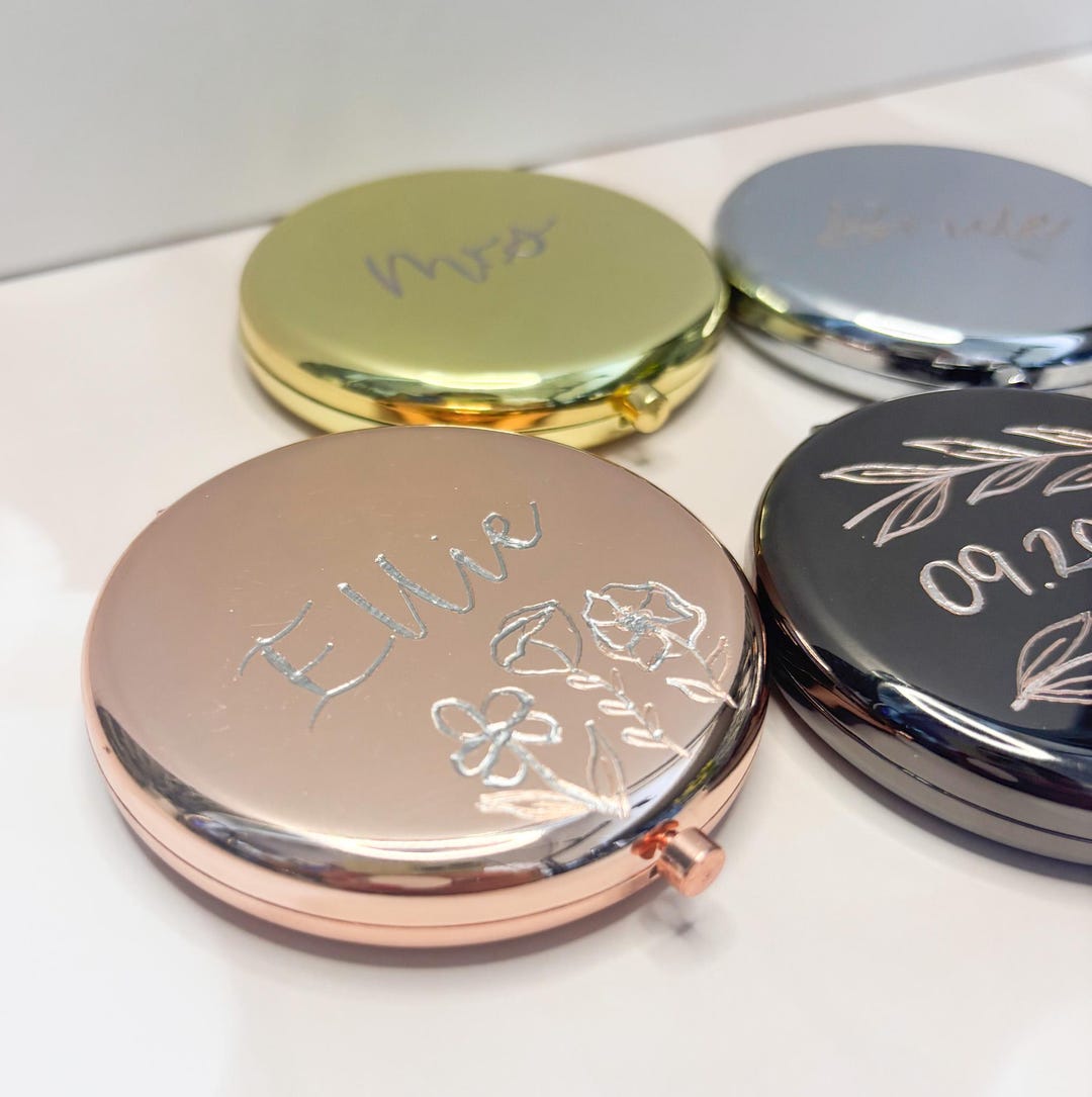 Engraved Compacts Hand Engraved Compact Mirror | Personalized Floral Bridal Party Gift ...
