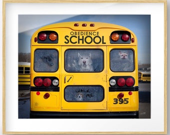 School Bus Dog Art Print - Funny Animal Print - Playroom, Classroom, Kids Bedroom Decor - Cute Artwork - Classroom Teacher Wall Decor