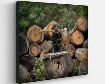 Rustic Lumberjack Black Labrador Canvas Art Print | Outdoor Dog Lover Wall Decor for Cozy Cabin Vibe