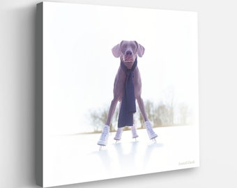 Weimerainer Art Print - Ice Skating - Dog Wall Art for Home - Canvas Wrap Art - Gift for Dog Lover - Winter Holiday Home Decor - Portrait