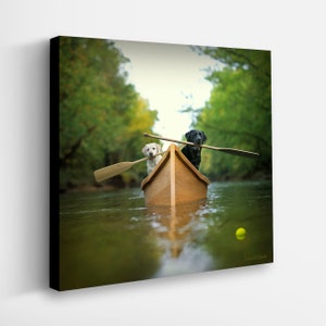 Labradors in Canoe Canvas Print: Dog Lover Lake House Art