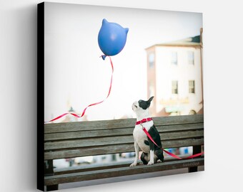 Boston Terrier Balloon Print - Whimscial Dog Art for Kids Bedroom, Playroom, Nursery - Boston Terrier Photo - Kids Wall Art