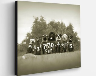 Football Dogs Art Canvas - Sports Fan Artwork Decor - Animal Print - Football Lover Home Decor for Man Cave, Bar, Office, Game Room