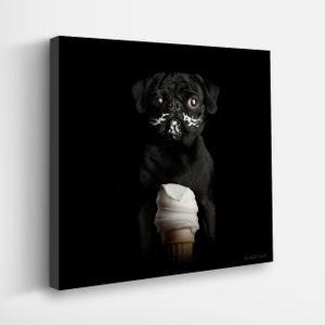 Ice Cream Pug Canvas Art Print - Dog Lover Artwork - Cute Ice Cream Cone Wall Decor